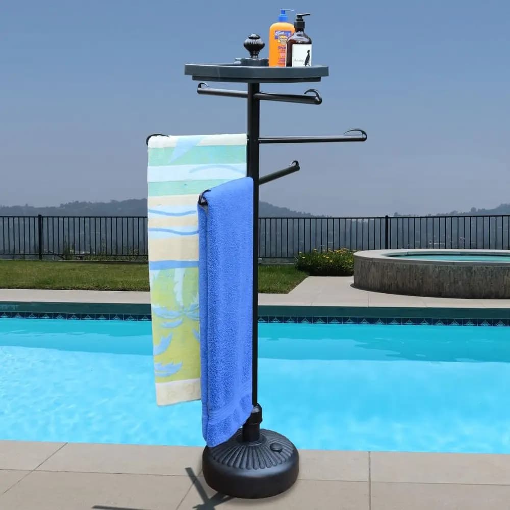 Portasciugamani da esterno a 6 bracci con vassoio portaoggetti e clip per piscina o area vasca idromassaggio