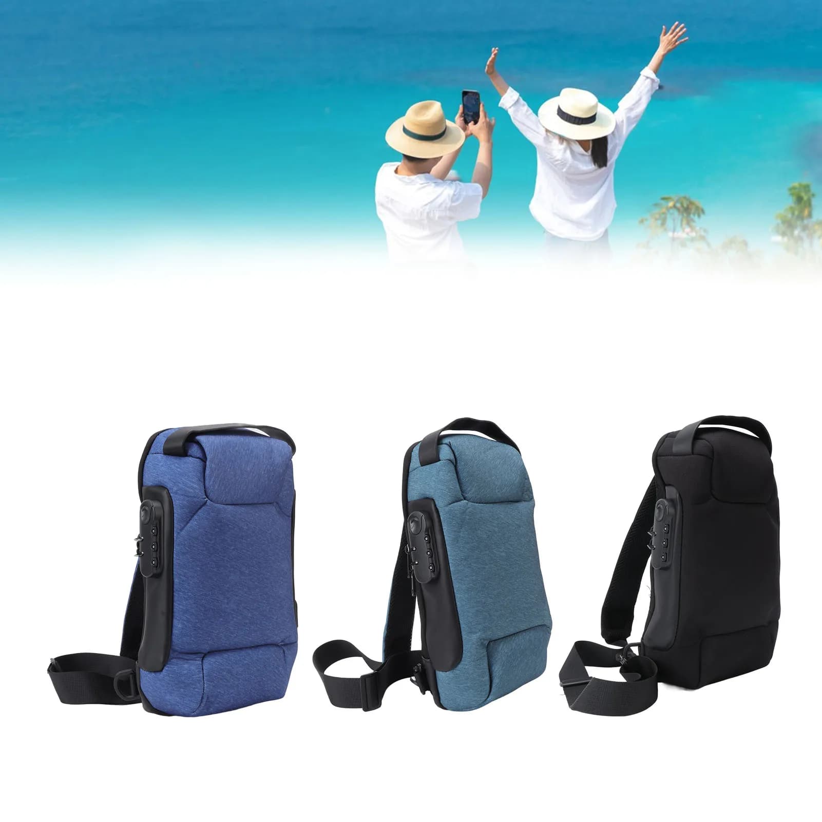 Shoulder Backpack Breathable Large Capacity Lockable Oxford Cloth Portable Sling Bag for Women Men Women Sling Bag