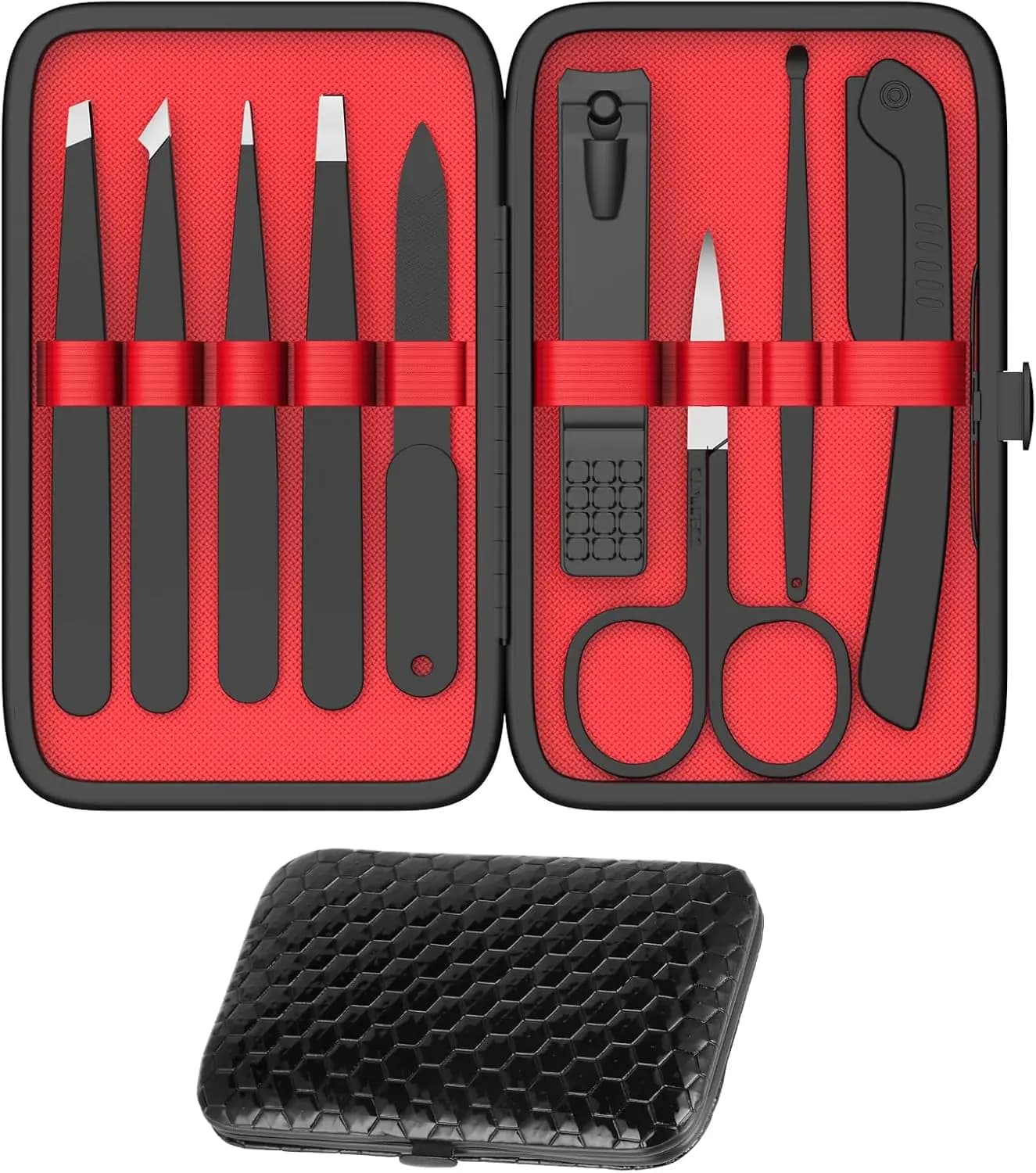 Tweezers and Nail Clippers Set,9 Pcs Professional Stainless Steel Tweezers Kit-Great Precision Tweezers with Curved Scissors and