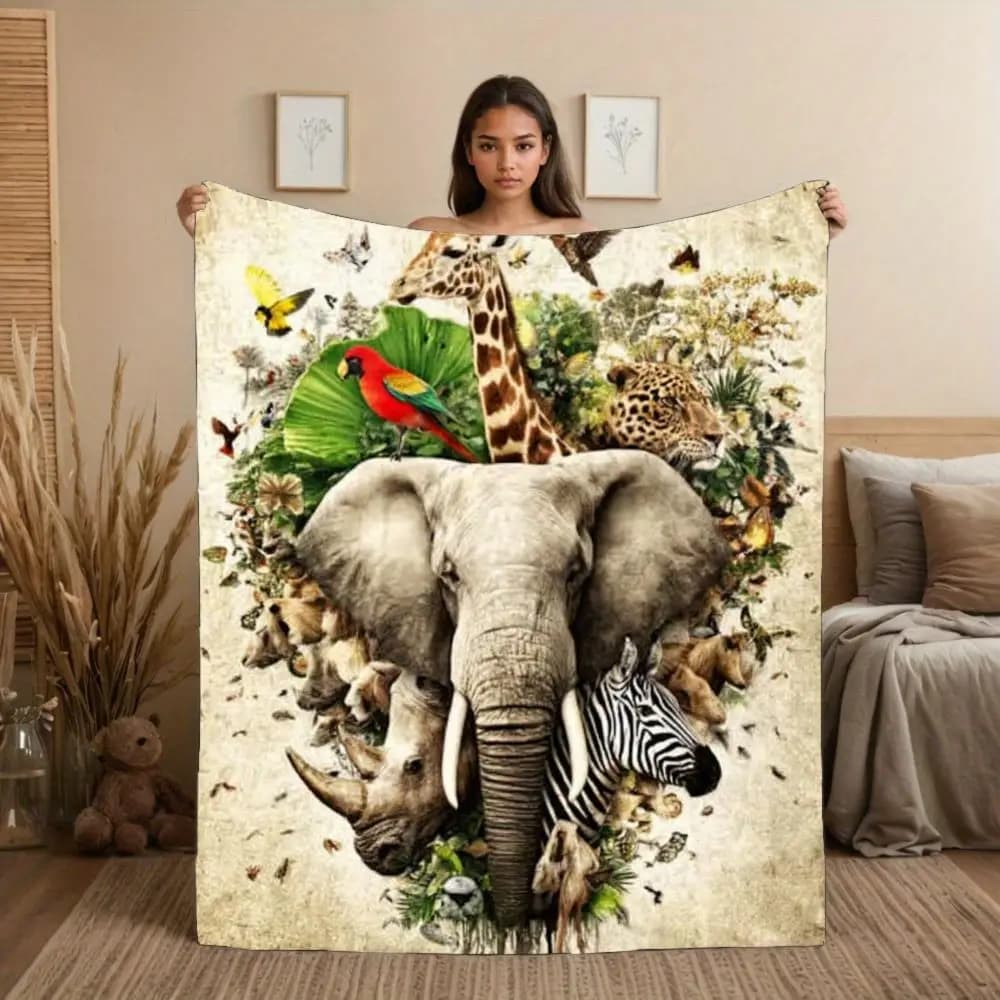 African wildlife jungle Flannel printed blanket suitable for all seasons suitable for living room office sofa and travel