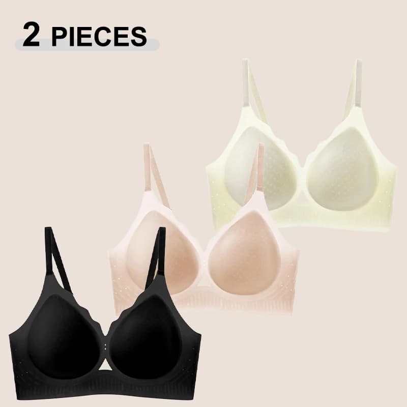 2Pcs/Set Summer Ice Silk Cold-skinned Bralette Women Seamless Ultra-thin Wireless Bra Female Breathbale Sexy Gathered Underwear