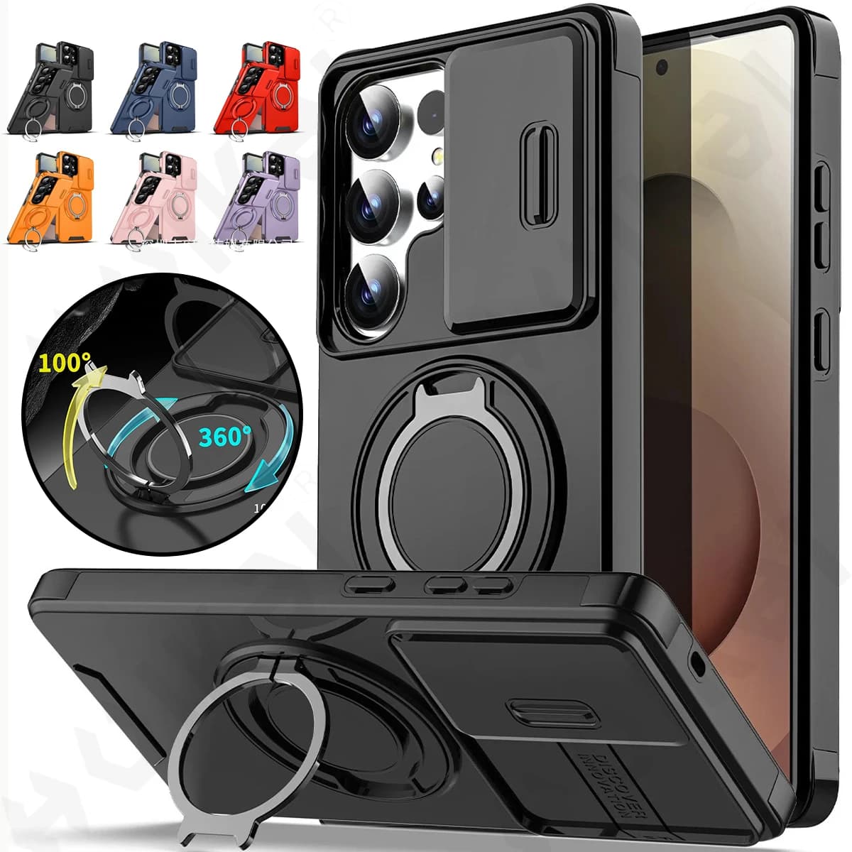 Custodia per Samsung Galaxy S26 S25 S24 S23 S22 Ultra Plus A17 A56 A36 FE 4G 5G Protezione di livello militare Copertura per fotocamera scorrevole per telefono