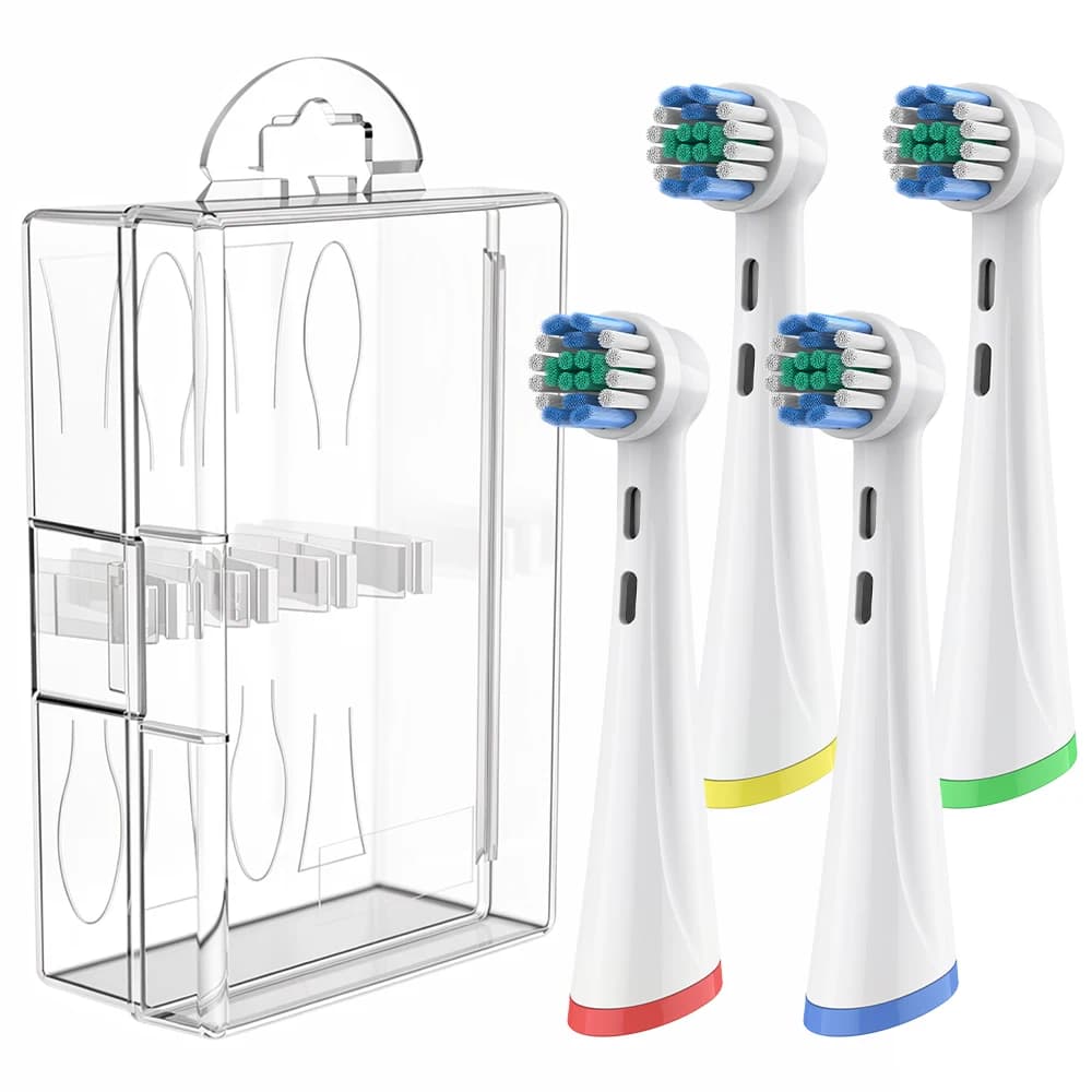 Set di 4 Testine Rotanti di Ricambio e Scatola Porta Testine Compatibile con Spazzolini Elettrici Oral B iO 2/3/4/5/6/7/8/9