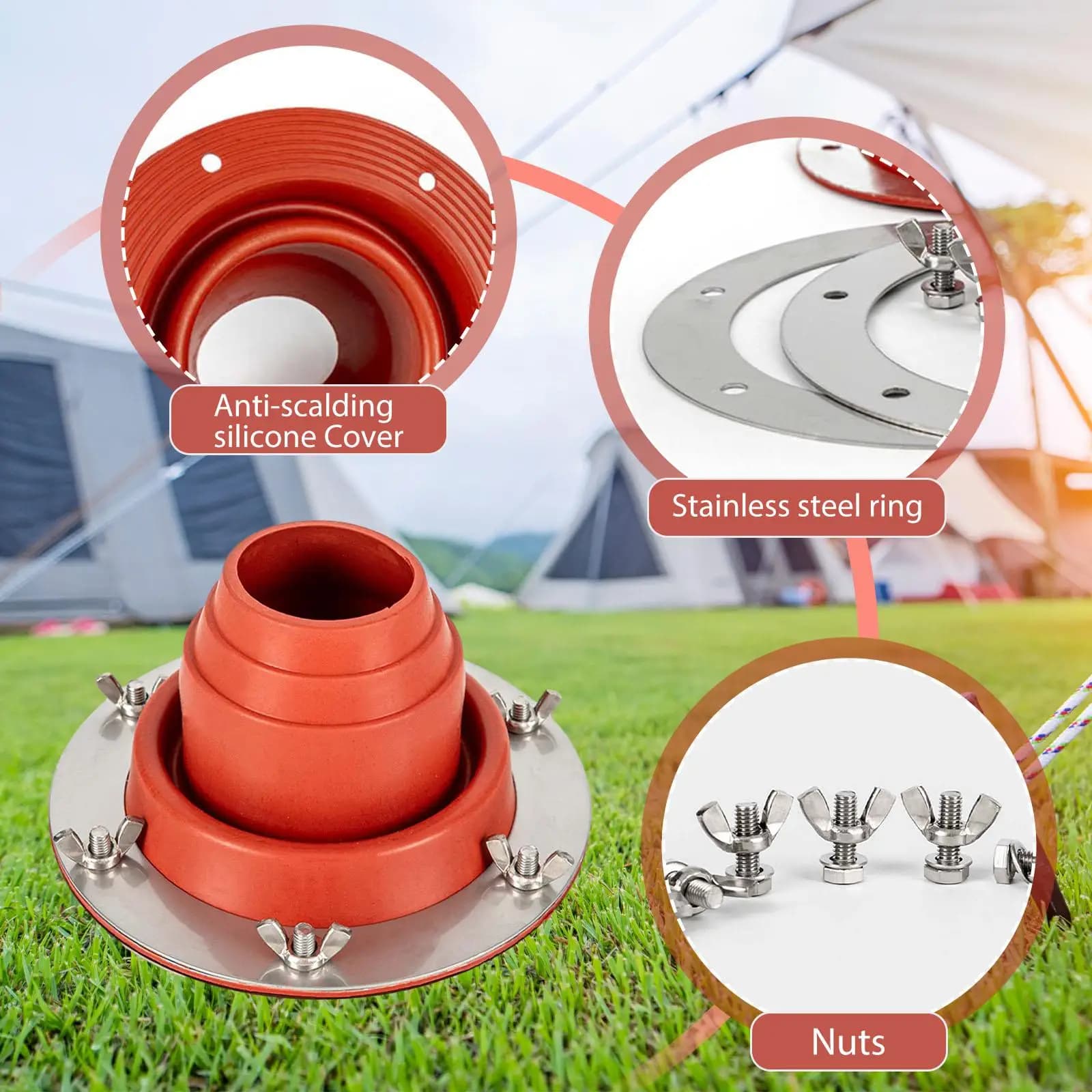 Tent Stove Jack Outdoor Camping High Temp Firewood Stove Fire Resistant Silicone Anti Scald Protection Rings for Wood Burner