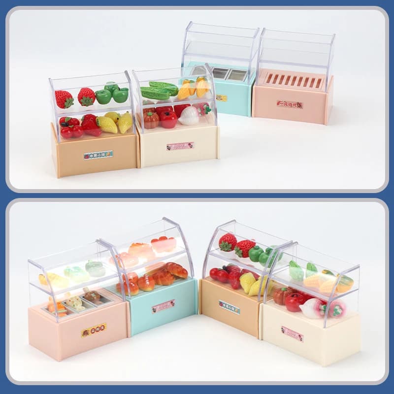 1/12 Casa delle bambole Mini supermercato Minimarket Espositore Modello di armadio Casa delle bambole Micro scena Ornamento Kid Giochi di imitazione Giocattolo