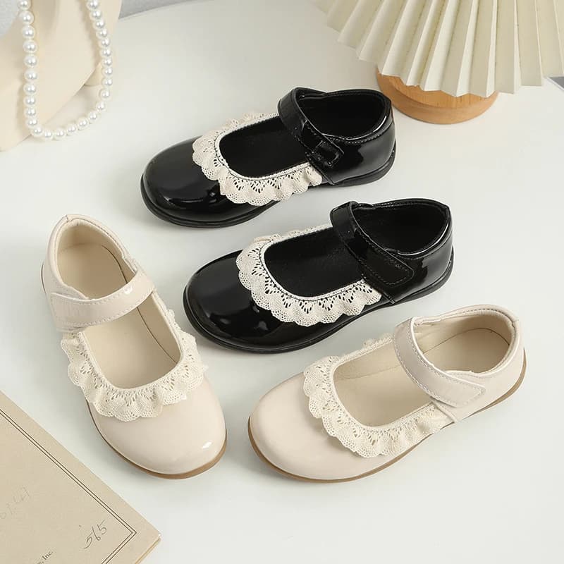 Scarpe in Pelle da Principessa per Bambine con Dolce Pizzo, Nuova Collezione Primavera 2026, Scarpe Eleganti per Bambini, Suola Morbida, Classiche e Semplici, Mary Jane a Piedi Nudi