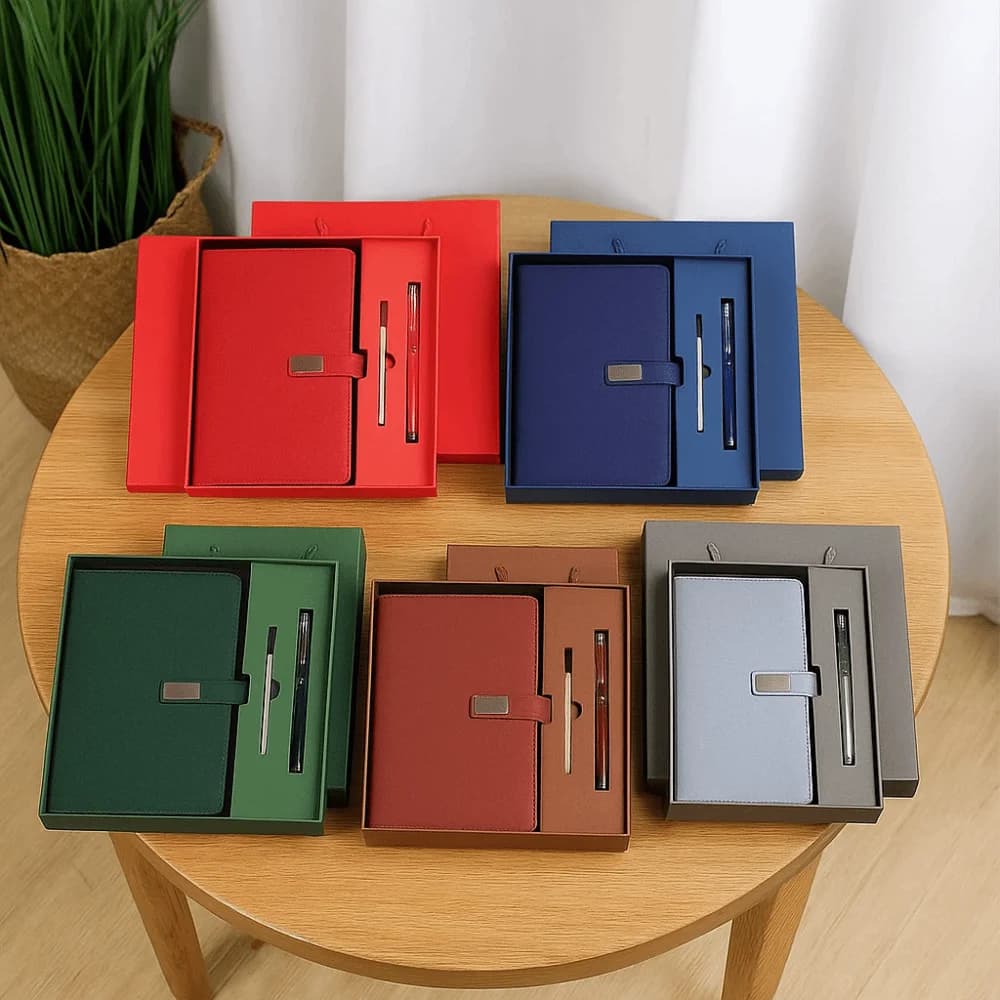 Set Regalo Aziendale in Pelle PU: Penna Stilo, Quaderno Personalizzato, Chiavetta USB, Set Ricaricabile, Blocco Note per Riunioni