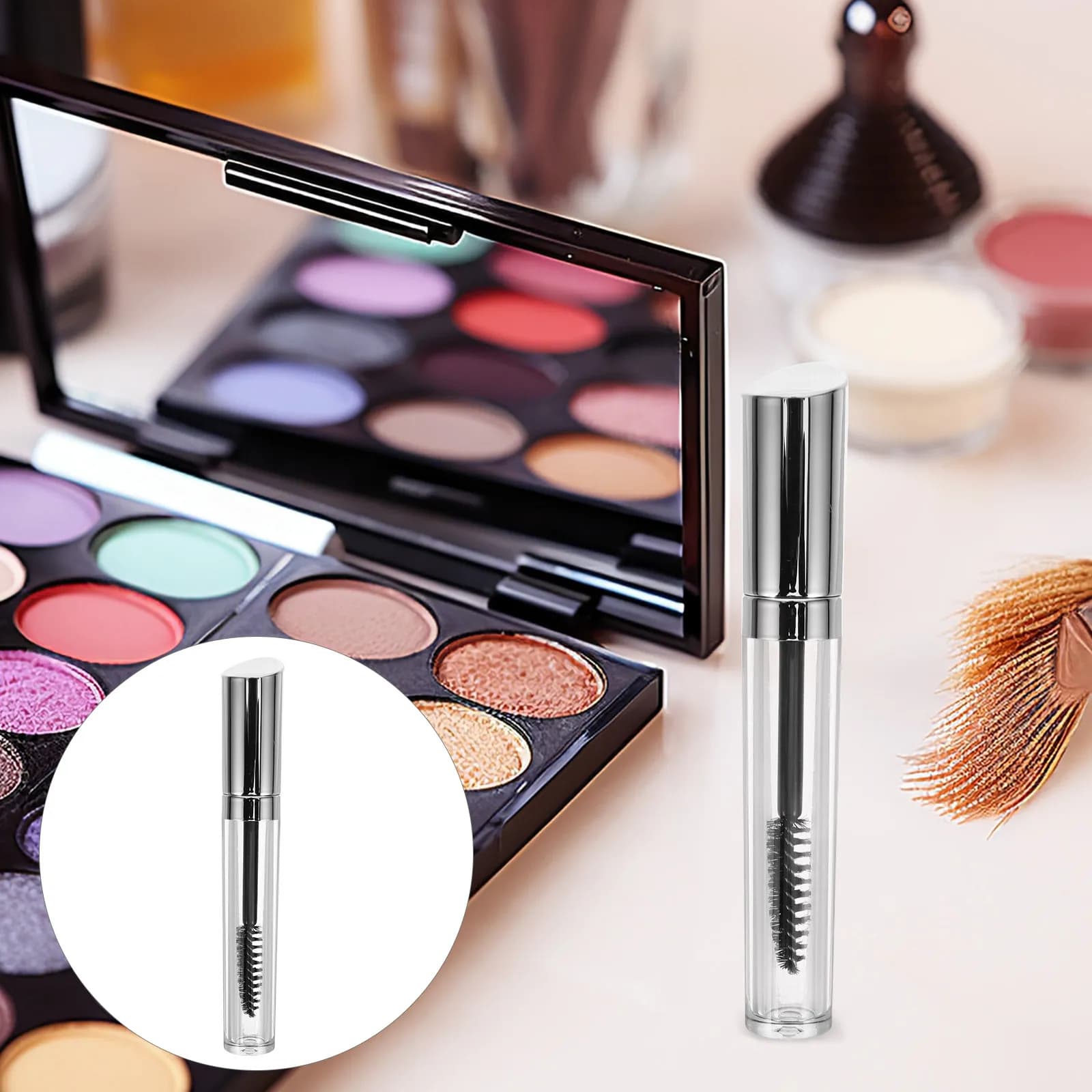 Tubo per Mascara Trasparente Ricaricabile, Contenitore Vuoto per Ciglia, Portatile, Elegante, Rotondo, Mini Contenitore per Crema per Ciglia 3ml, Riutilizzabile in Plastica