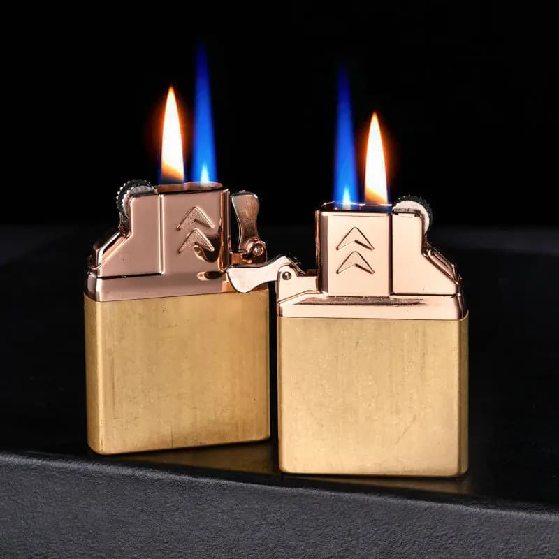 Doppio fuoco Gas butano Gonfiare Accendino Ottone Movimento antivento Inserto interno ZP convenzionale Sostituisci accessori per sigarette