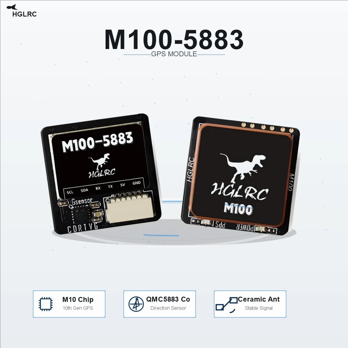 HGLRC M100-5883 M10 GPS Module QMC5883 Compass 21x21mm 7.73g Ceramic Antenna For FPV Drone RC Airplane Fixed Wing UAV Spare Part