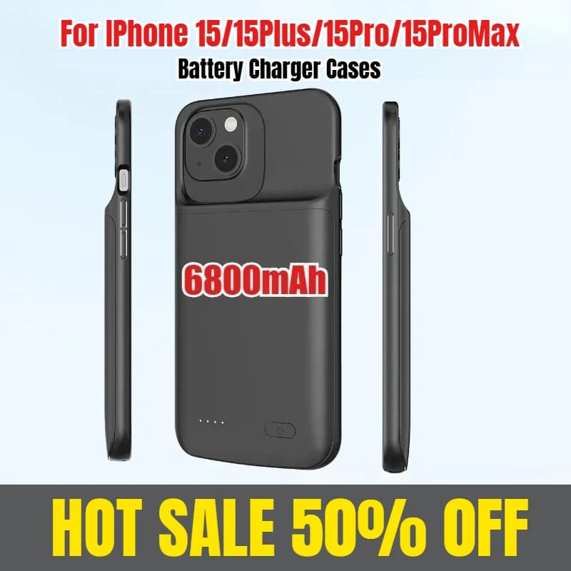 Custodie per caricabatteria da 6800 mAh per iPhone 15/15Plus/15Pro/15ProMax Custodia per power bank Nero/blu