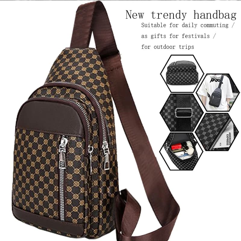 Functional chest bag in neutral style for women and men with patchwork polka dot design, suitable for single shoulder bag
