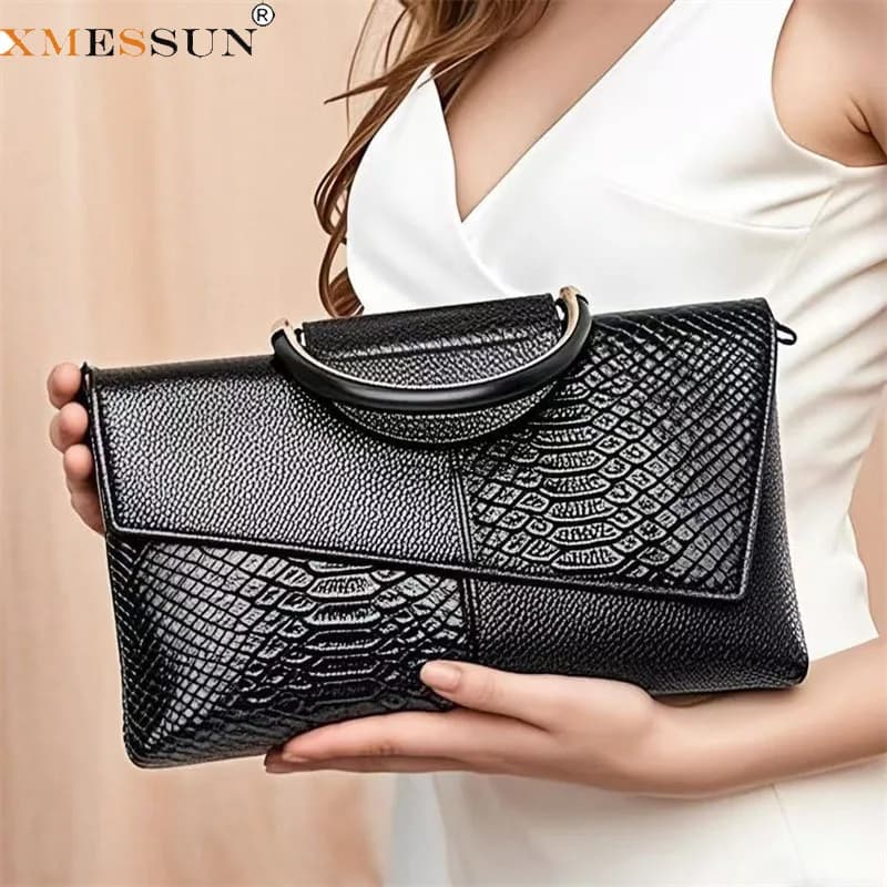XMESSUN New Trendy Soft Leather Clutch Bag for Women,Fashion Design Crocodile Pattern Female Casual Shoulder Crossbody Bag