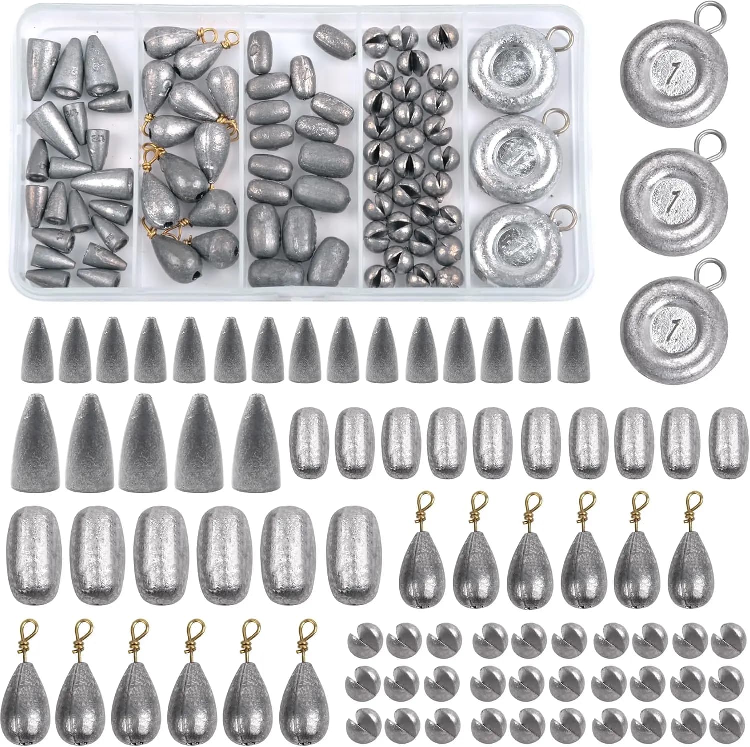 Kit di 81 Piombi da Pesca con Scatola Porta Attrezzi, Pesi Assortiti a Goccia e a Moneta per la Pesca in Acqua Salata