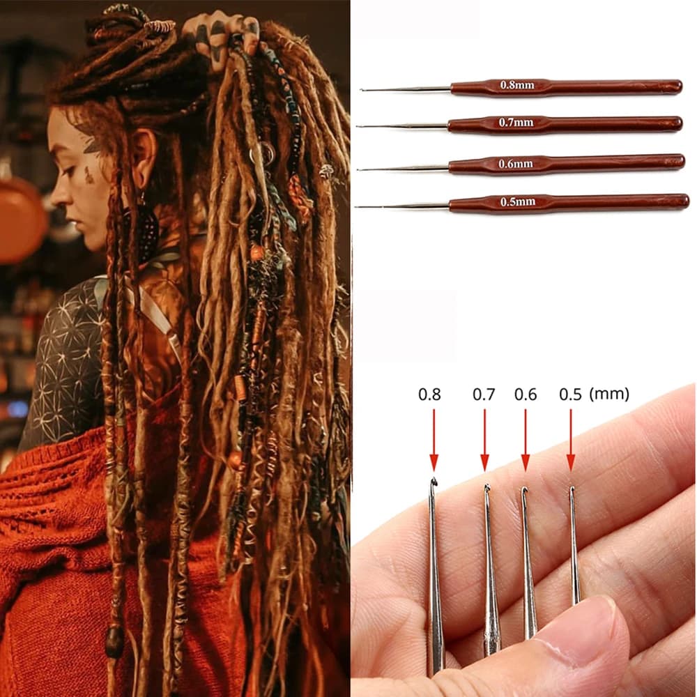 4 Pz/lotto Gancio Ago Crochet Micro Gancio Per Fare Intrecciare Dreadlock Strumenti Per Capelli 0.5Mm 0.6Mm 0.7Mm 0.8Mm Maniglia Liscia