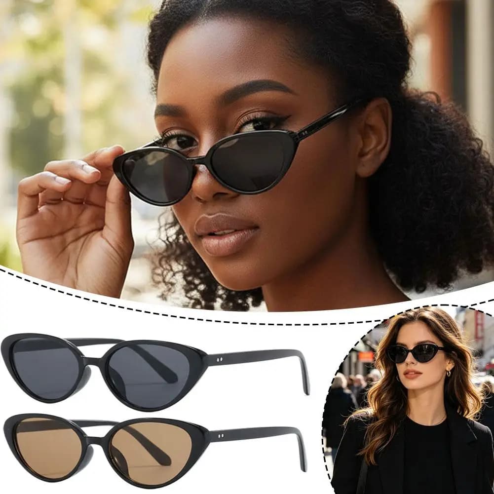 Occhiali da Sole Cat Eye per Donne, Montatura Piccola, Stile Punk, Lenti Vintage con Rivetti, Protezione UV400, Accessorio Trendy