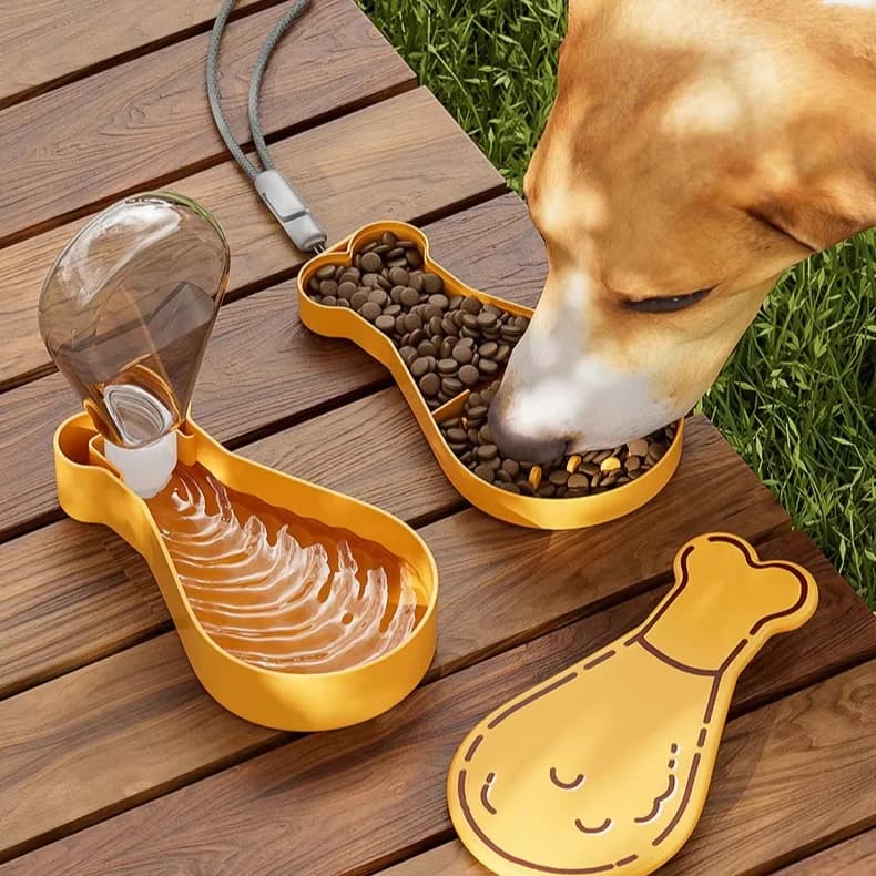 Bottiglia d'acqua da viaggio per cani - Abbeveratoio portatile per animali domestici con contenitore per alimenti Dispenser d'acqua da esterno a prova di perdite e alimentatore per escursionismo/campeggio ‌