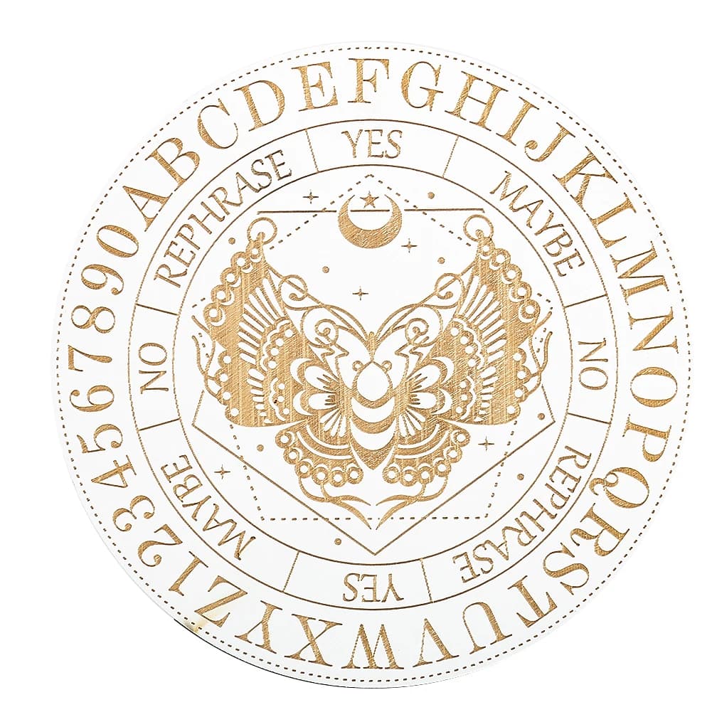 Tavola a pendolo a farfalla in legno Piastra per divinazione spirituale Strumento per altare di energia intagliata metafisica per la meditazione Stregoneria Ritua