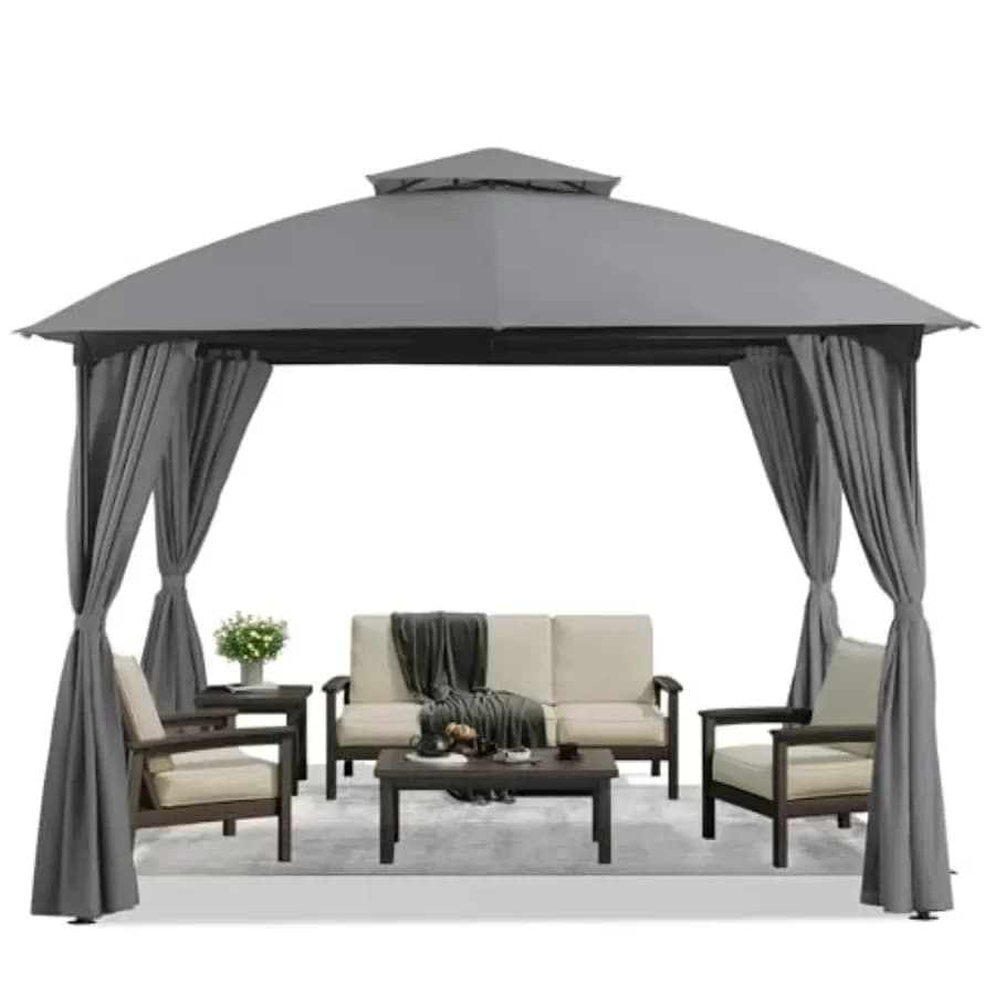 Patio Arc Gazebo Outdoor Tent 10'x10' Party Tent Shelter with Curtains Expansion Bolts and Wind-Resistant Ropes for Patios Gar