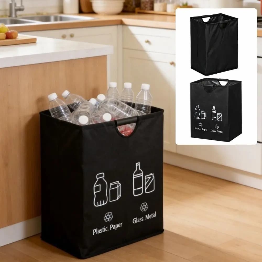 Large Capacity Empty Bottle Storage Basket With Handle Portable Waste Trash Sorting Organizer Foldable Folding Design