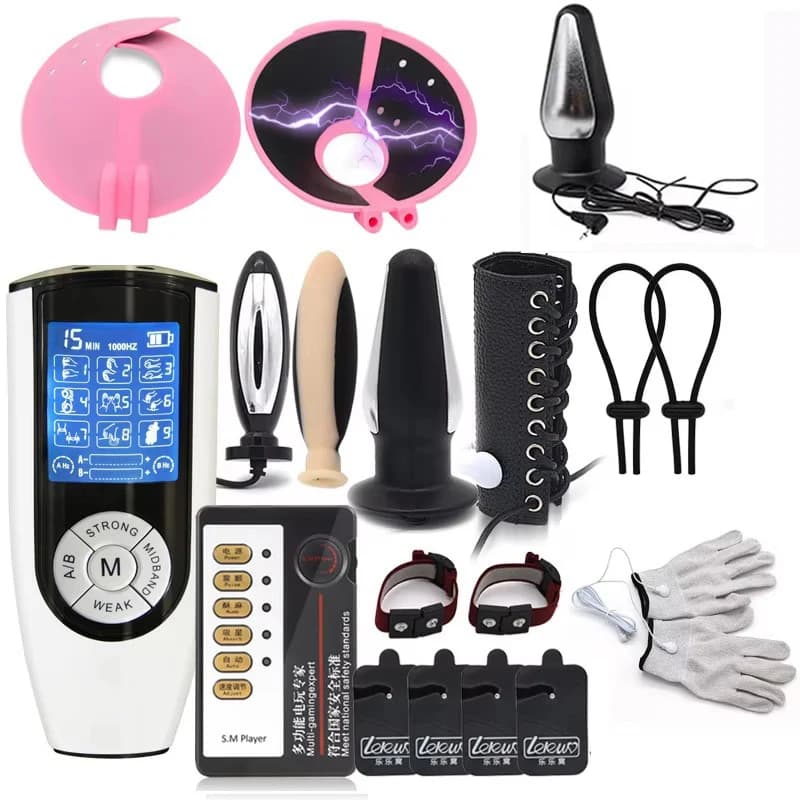 Electro Shock Big Anal Plug pene Cock Ring capezzolo Sucker gioco per adulti giocattoli del sesso per le donne uomini Shock elettrico masturbazione orgasmo