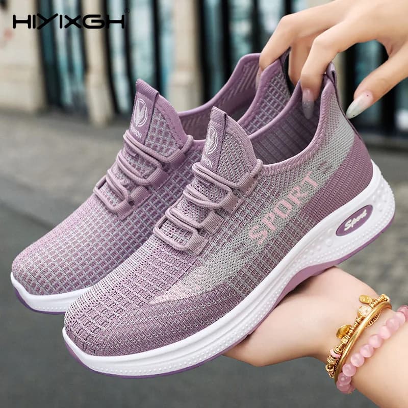 Scarpe da corsa da donna traspiranti e versatili, superficie in rete intrecciata, suole morbide, scarpe sportive comode e casual