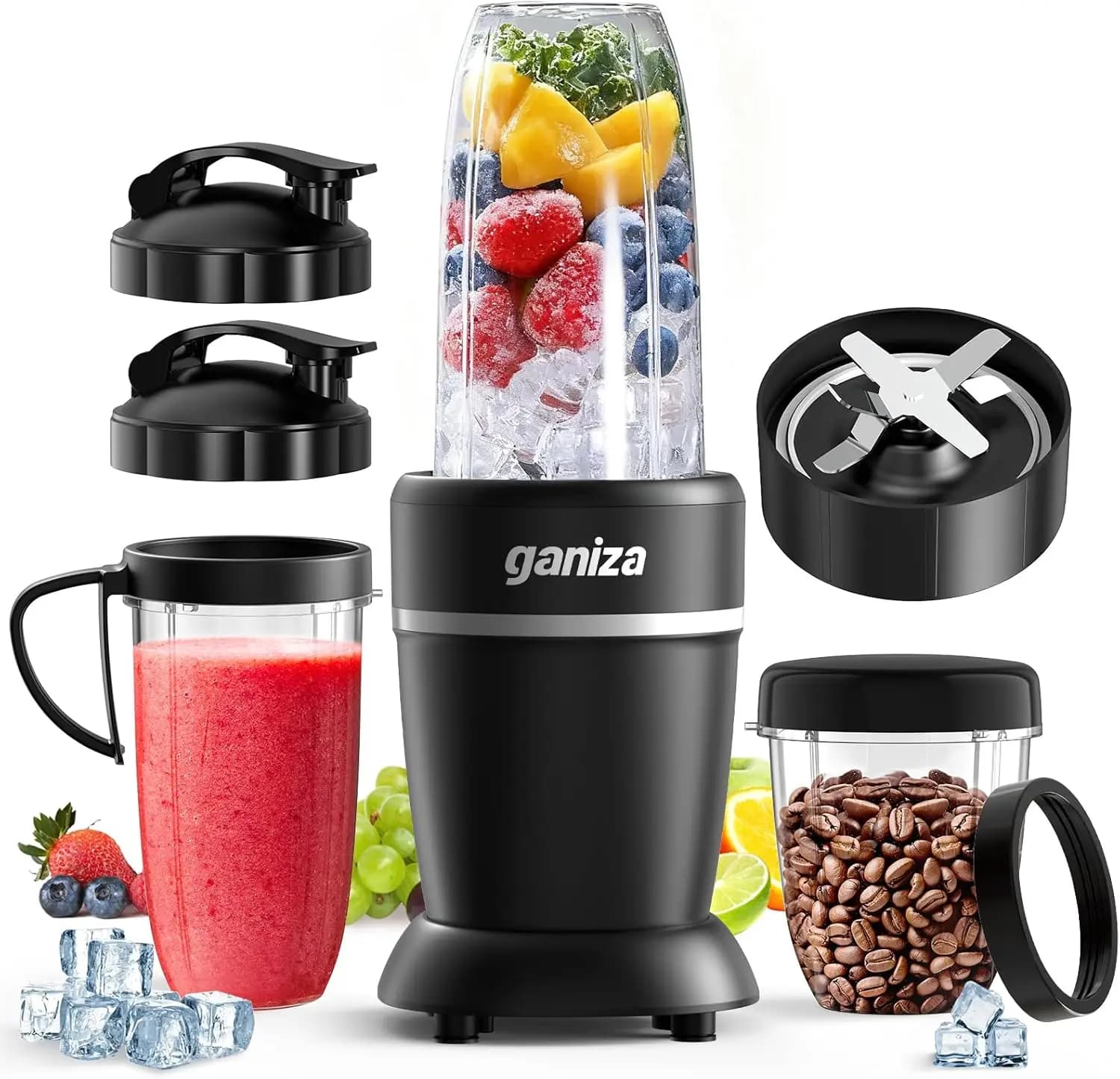 14-piece blender set, 1300 W portable blender for smoothies, crusher, grinder – Includes 2 x 37 ounces and 23 ounces