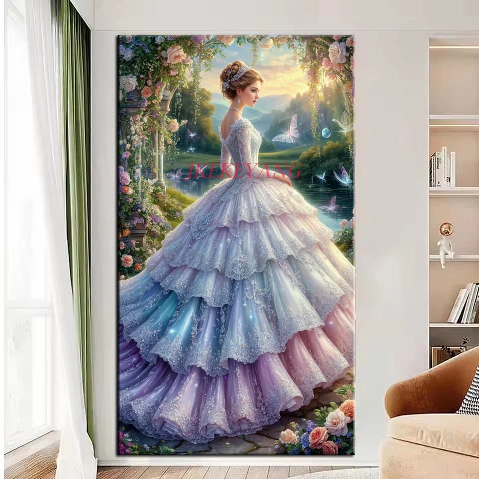 Large Size Long Dress Princess Girl Diamond Painting Full Square Round Diamond Mosaic DIY Cross Stitch Jewelry Art