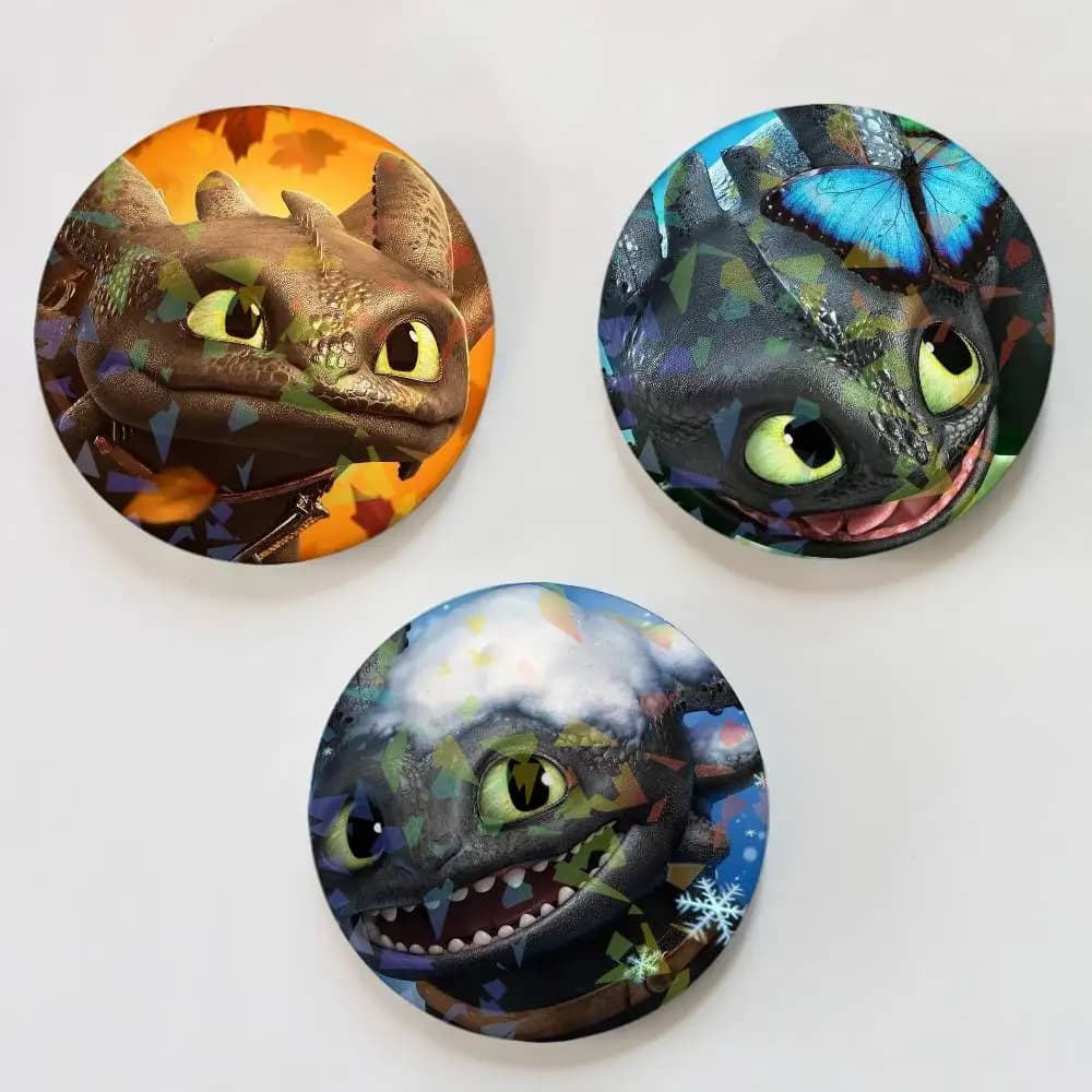 Spilla rotonda FMG con design a cartone animato 'How to Train Your Dragon' per zaini, valigette, abbigliamento e regali