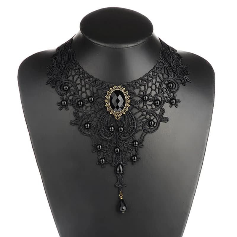 Collana con colletto gotico 1PC collana girocollo con collo in pizzo Sexy con perline nere catena con nappe Vintage donna Steampunk regalo di gioielli di Halloween