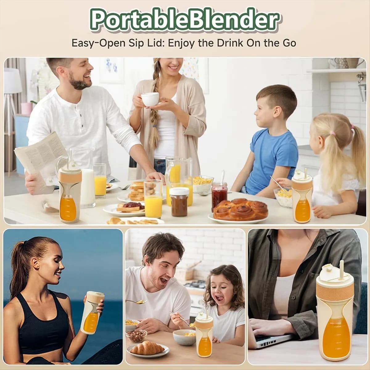 Frullatore Portatile 450ml Multifunzione con Tritaghiaccio, Ricaricabile USB-C, per Frutta e Verdura