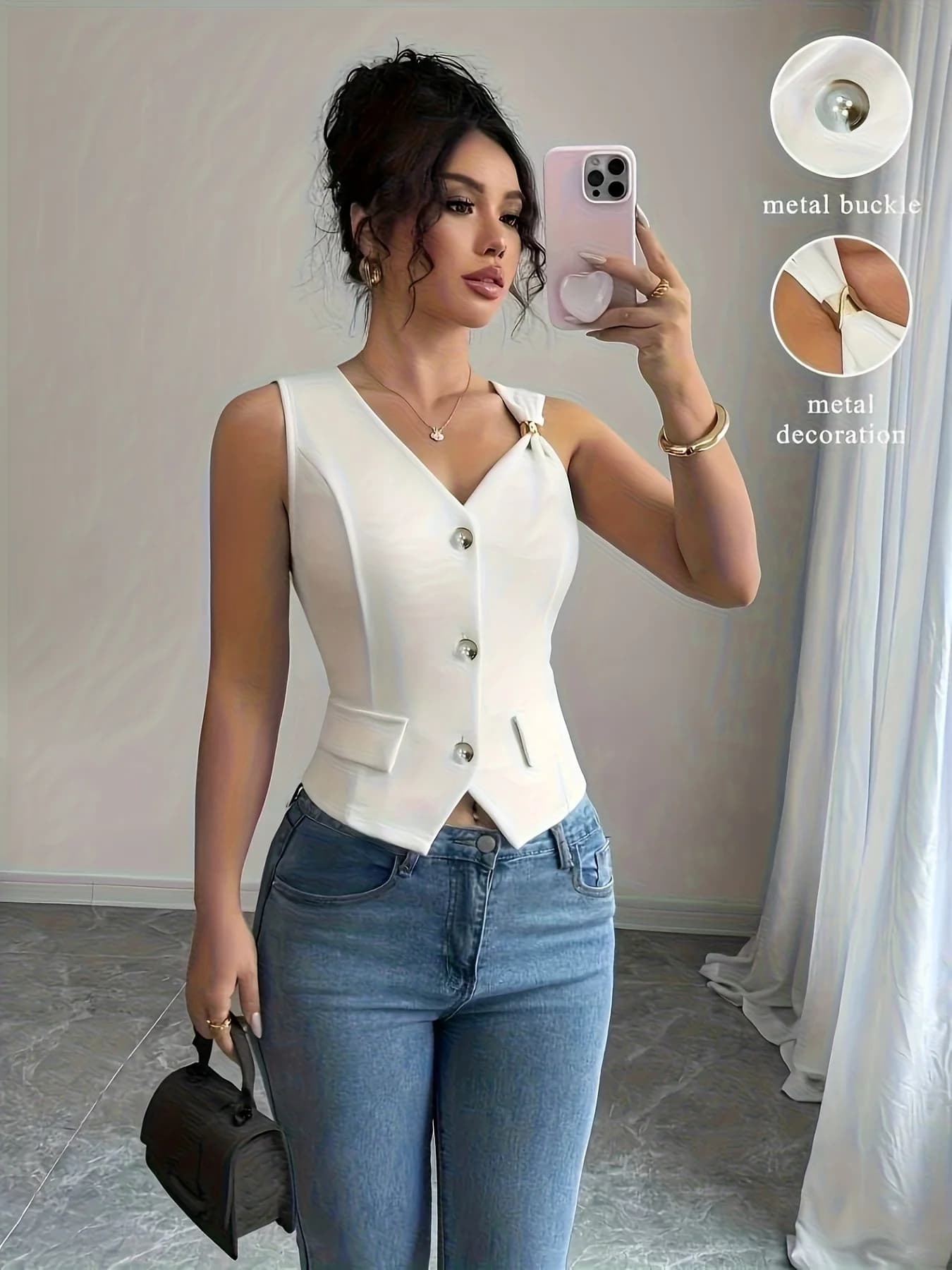 Gilet Premium da Donna in Tinta Unita, Stile Professionale da Ufficio con Apertura Frontale e Tasche Finte