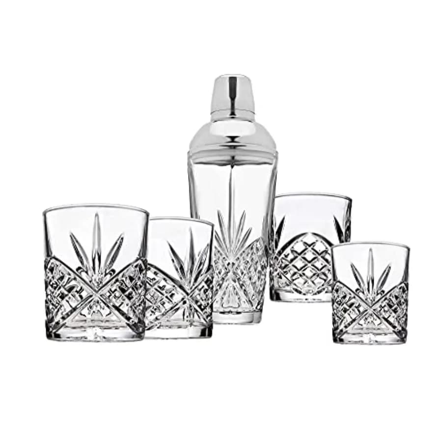 Set da Bar con Shaker per Martini e 4 Bicchieri Old Fashioned per Whisky, Collezione Dublin