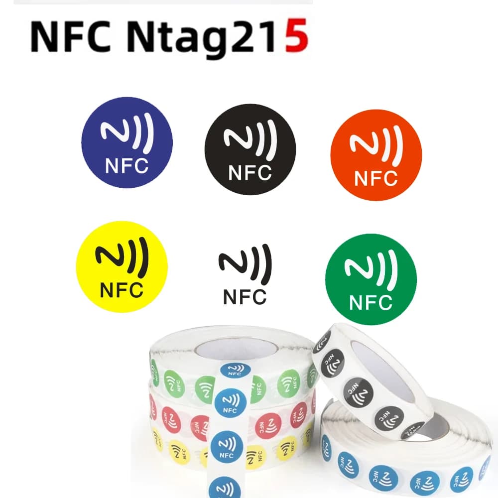 6 pezzi NFC Ntag215 504 byte adesivi tag NFC bagnati 13,56 MHz ISO14443A Ntag 215 chip etichetta adesiva RFID per telefono NFC 6 colori