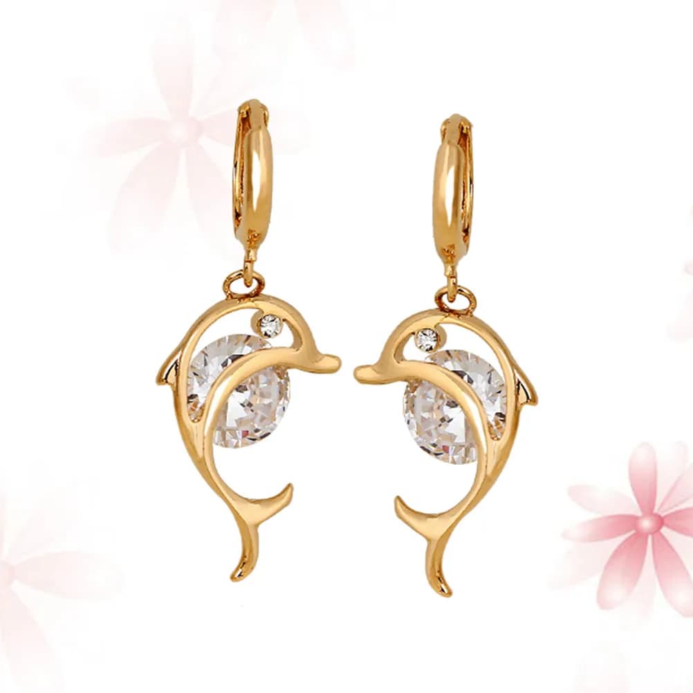 1 paio di orecchini con zirconi a forma di delfino per donna, in lega senza nichel e senza piombo, gioielli moderni ed eleganti, regalo per lei, Natale, festa della mamma