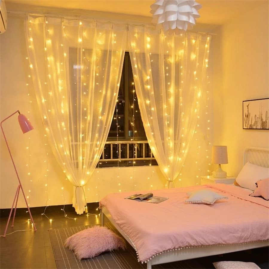 Luci a tenda a LED con 8 modalità, luci natalizie a batteria per matrimoni, camera da letto, soggiorno, decorazioni natalizie, feste
