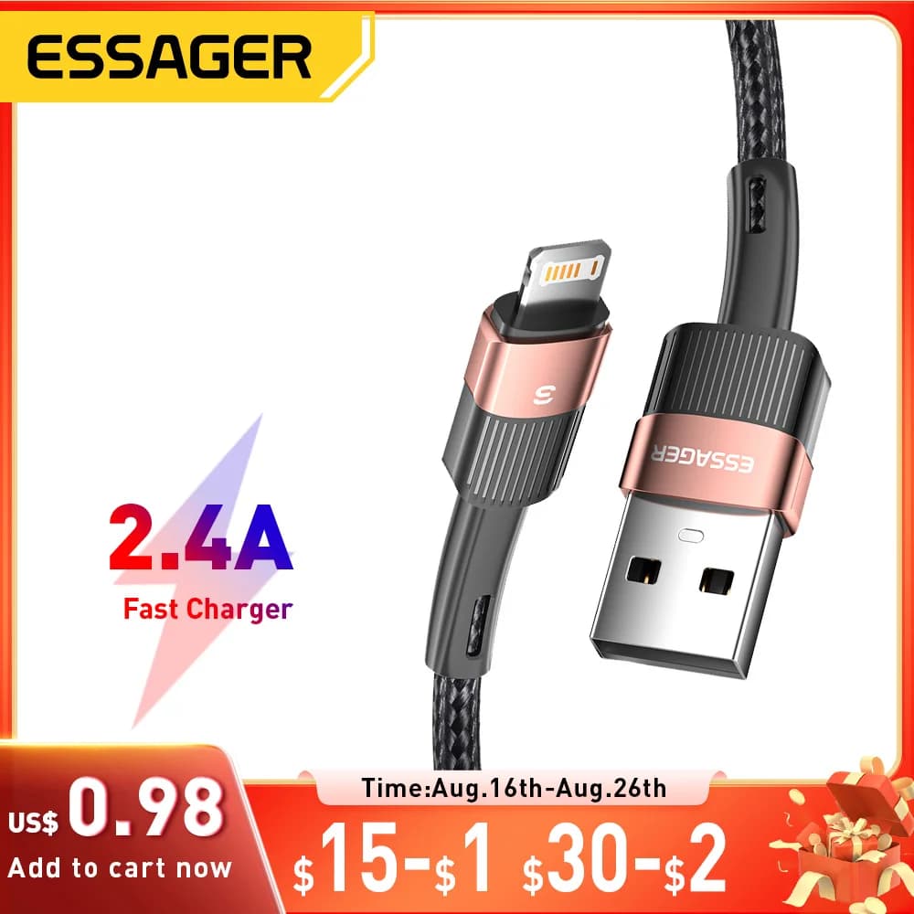Cavo USB Essager per Iphone14 13 12 11 Pro Max Xs Xr X SE 8 7 6 Plus Linea dati per telefono cellulare a ricarica rapida per cavo caricabatterie Ipad