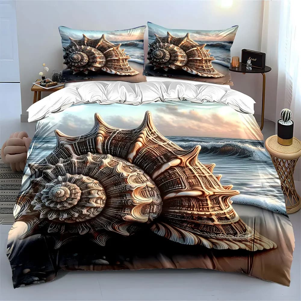 Set di biancheria da letto morbida e delicata sulla pelle con decorazioni a tema conchiglie, include 1 copripiumino e 2 federe, idea regalo