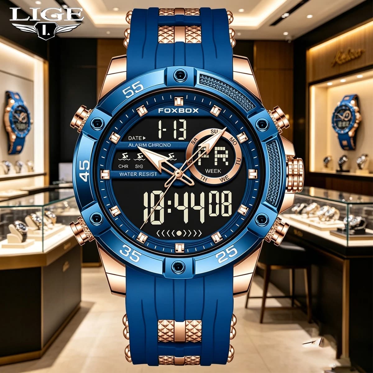 FOXBOX New Luxury Men‘s Watch LIGE Brand Fashion Digital Watches Men Gifts Waterproof Multifunctional Quartz Wristwatches Reloj