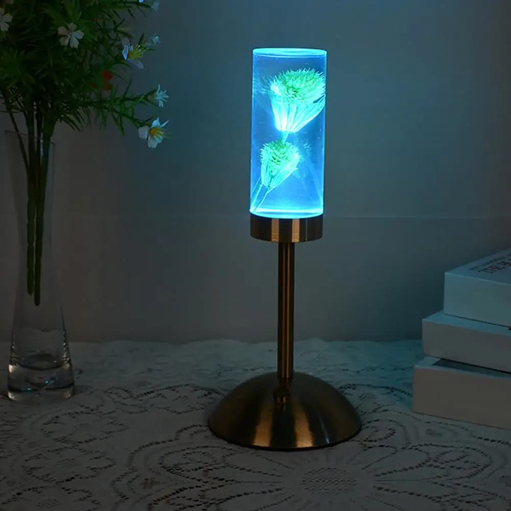 Lampada da Scrivania con Fiori Conservati, Luce Notturna LED in Acrilico, Lampada d'Ambiente Creativa con Design Rosa Eterna e Lavanda, Luce Calda per B