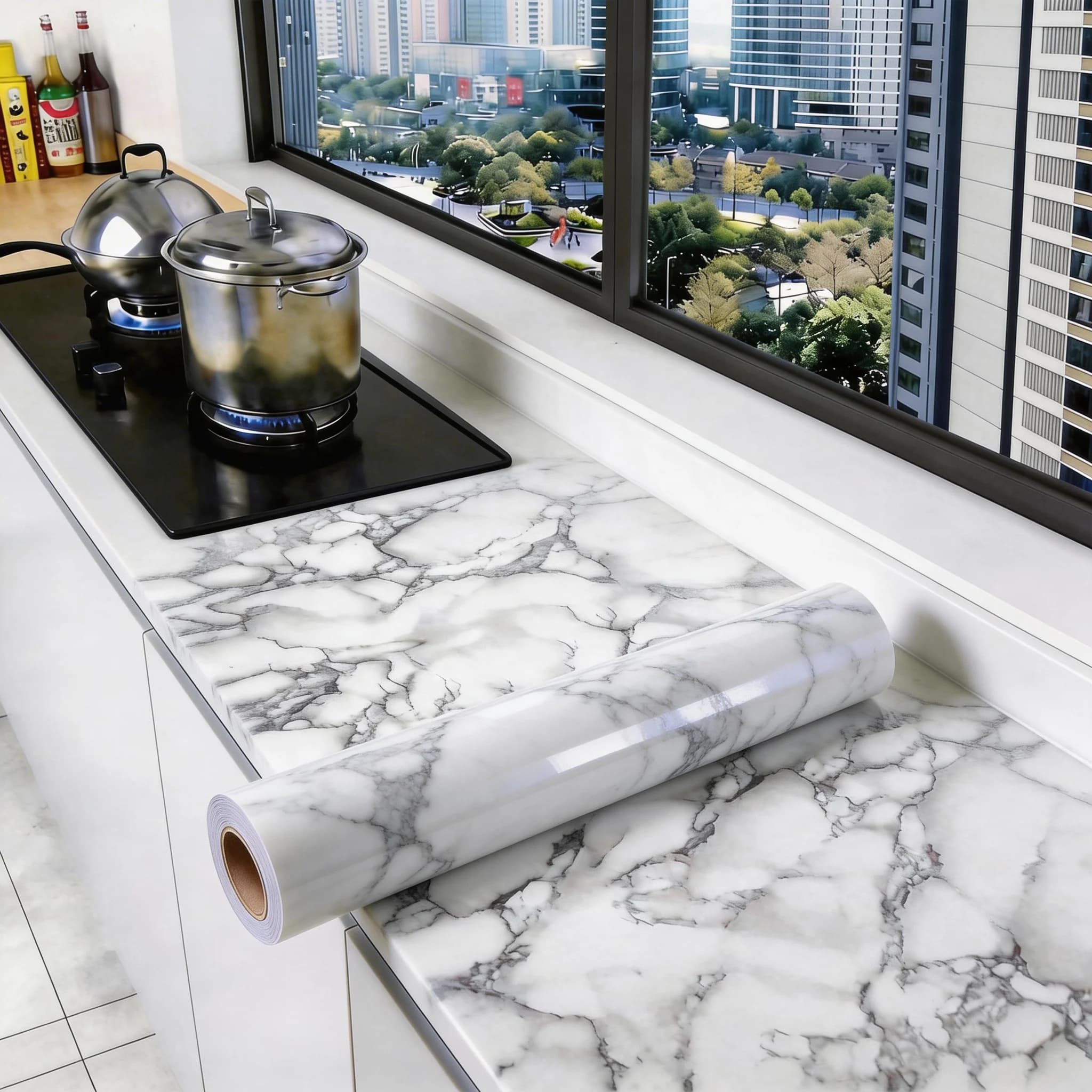 Carta da parati autoadesiva effetto marmo fai da te da 55 cm per bagno, cucina, sala da pranzo, armadietti, ripiani, impermeabile e antimuffa