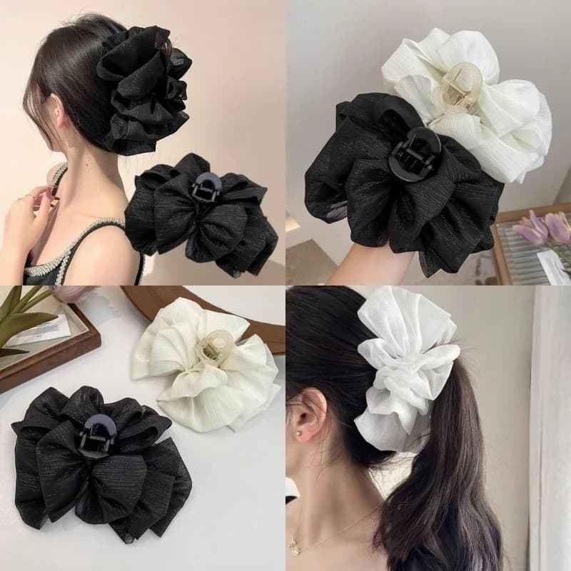 Grande fermaglio per capelli in rete bianca nera Accessori per capelli con clip a forma di squalo pieghettato coreano dolce nuvola femminile
