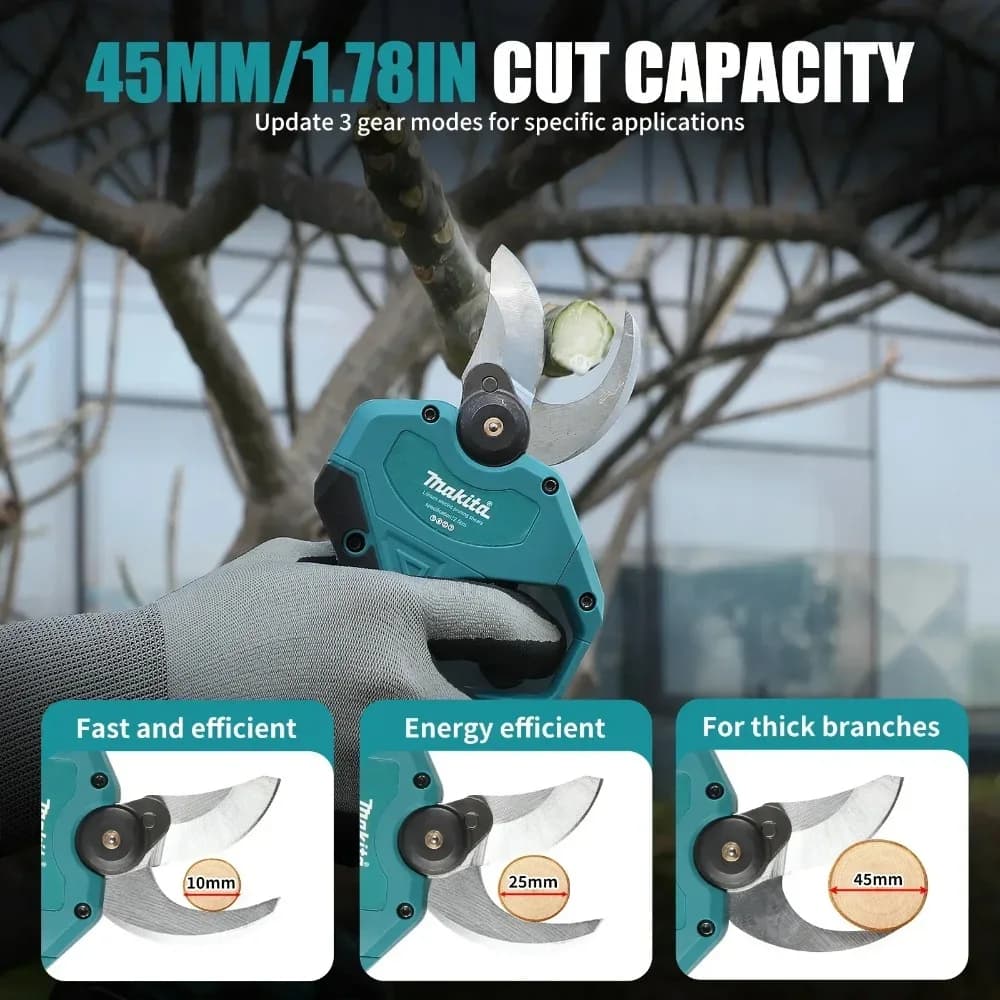 Makita 18V Battery， Be compatible Cordless Brushless Electric Scissors Pruning Shears LED Display Tree Branch Pruner Garden Tool