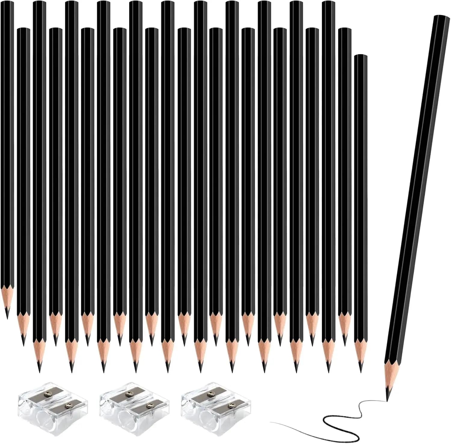 36 Black Colored Pencils Pre-sharpened Wooden Art Set for Artists Drawing Sketching Supplies