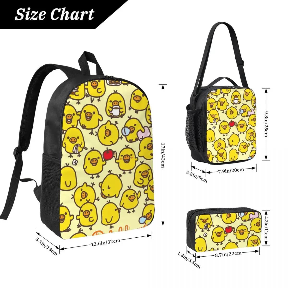 Simpatico modello Kiiroitori Rilakkuma Zaino Ragazzi Ragazza BookBag Borsa da scuola Borse a tracolla per laptop Borsa da pranzo isolata 3ps Astuccio