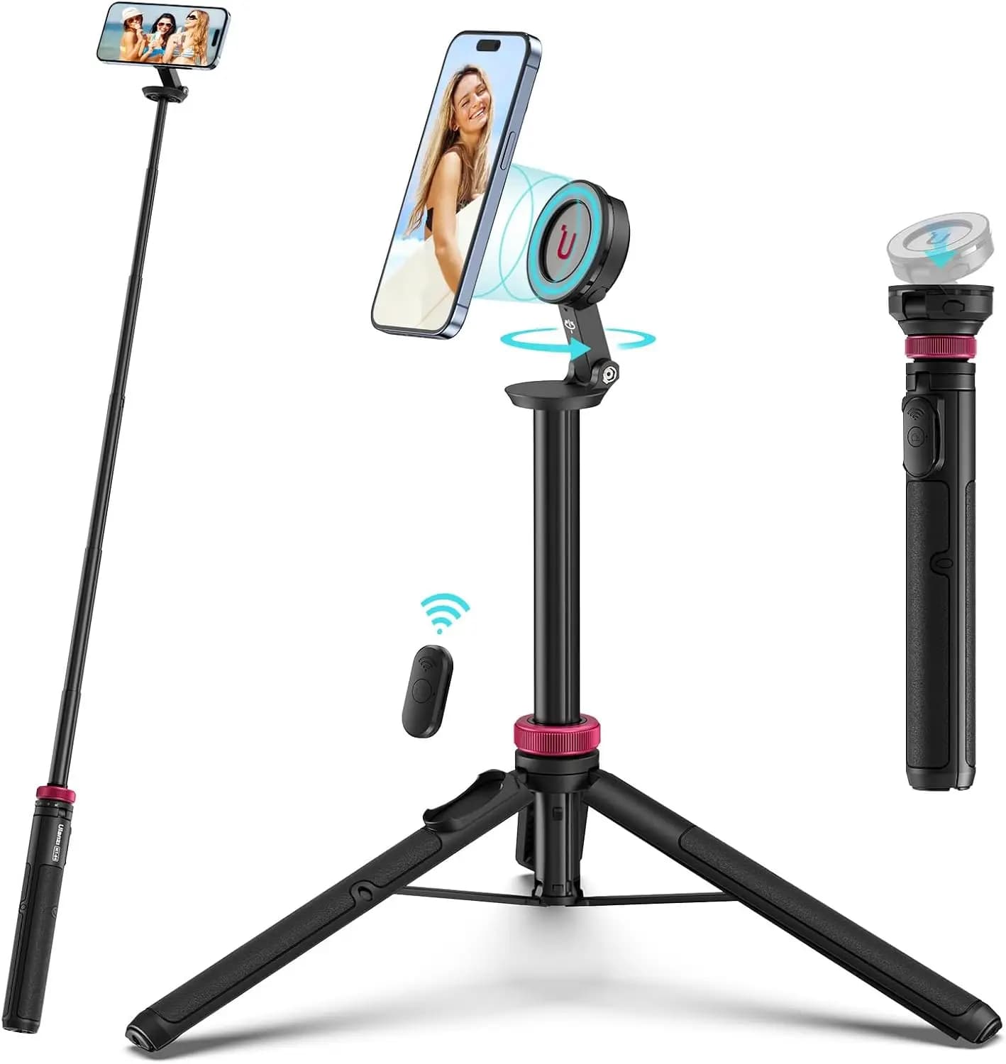 Bastone Selfie Magnetico da 61 Pollici con Treppiede e Telecomando Wireless, Supporto Estensibile per Cellulare Compatibile con MagSafe iPhone 17 16 15 14