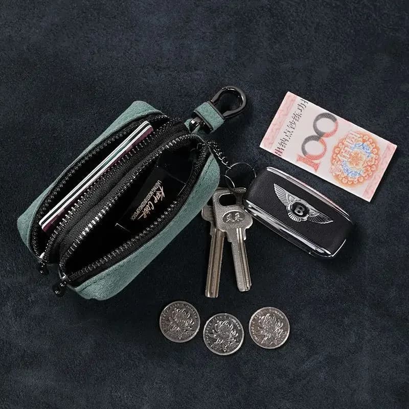 Portable Keyring Wallet for Men Women's Bag Keychain with Double Hinge Large Capacity Keychain Suede Wallet Unisex