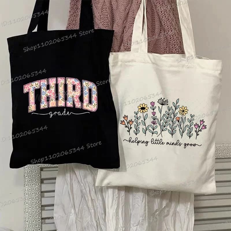 Borsa tote in tela per donna Borsa da insegnante Harajuku Borse shopper con lettere divertenti Regali per la festa dell'insegnante felice Borsa a tracolla