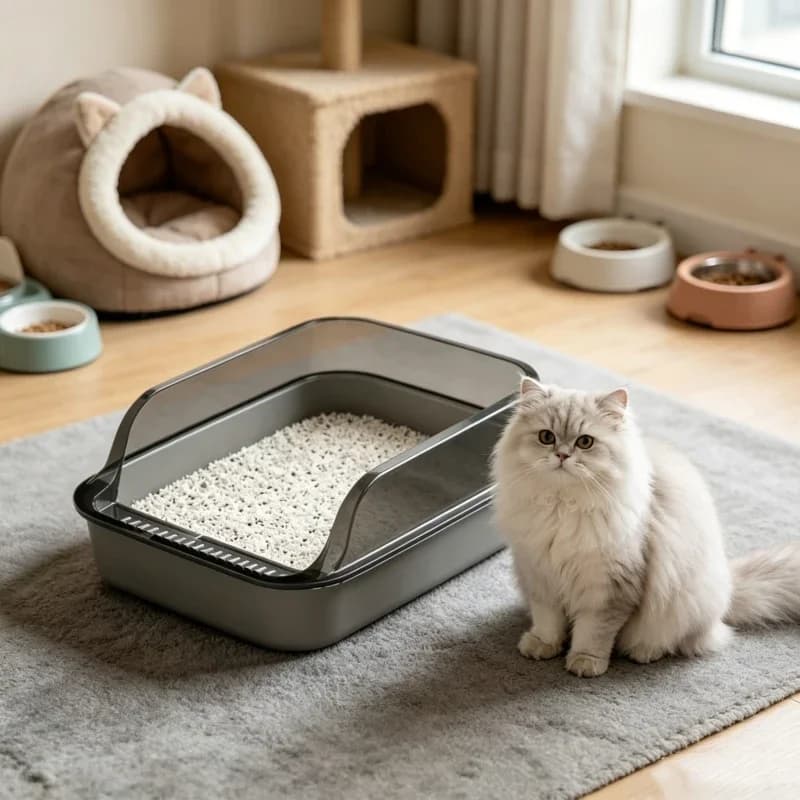 Easy Clean Semi Enclosed Pet Cat Toilet Splashproof Litter Tray Stable Sandbox Accessory For Indoor Cats And Growing Kittens