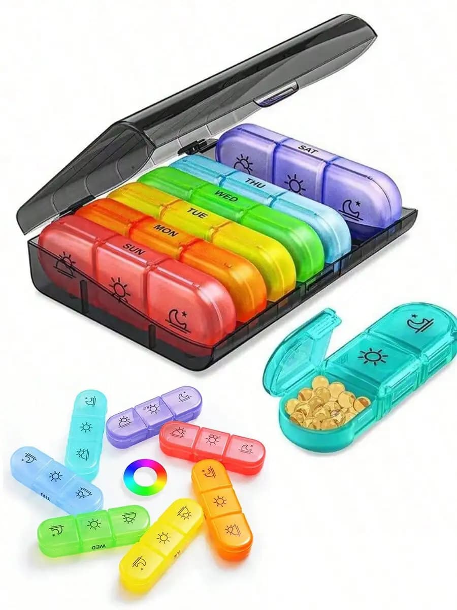 Weekly Pill Organizer 3 Voltes per Day, Rainbow Pills for 7 Days, Container Travel Laptop for Vitamins, Fish Oil and Supplements